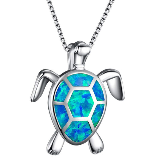 Tortoise Imitated Opal Blue Opal Pendant Necklace