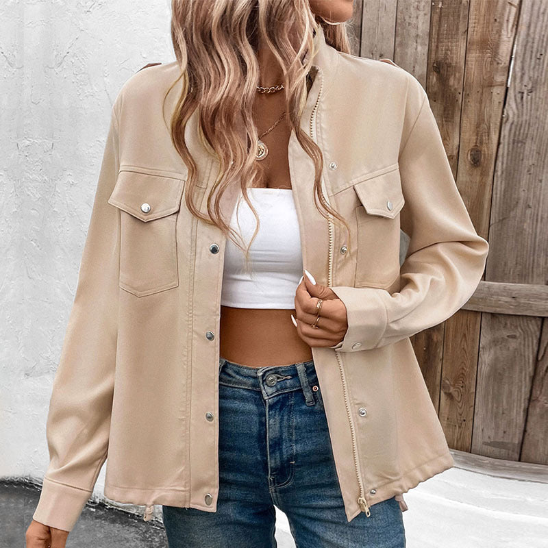 Women's Stand Collar Solid Color Jacket Coat