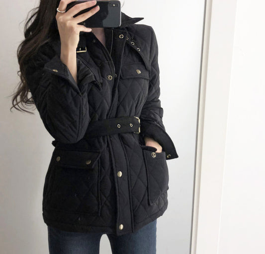 Women's Autumn And Winter Black Jacket Padded Thick Slim Coat