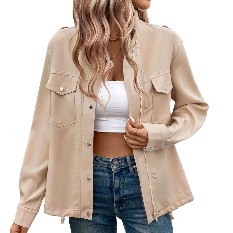 Women's Stand Collar Solid Color Jacket Coat